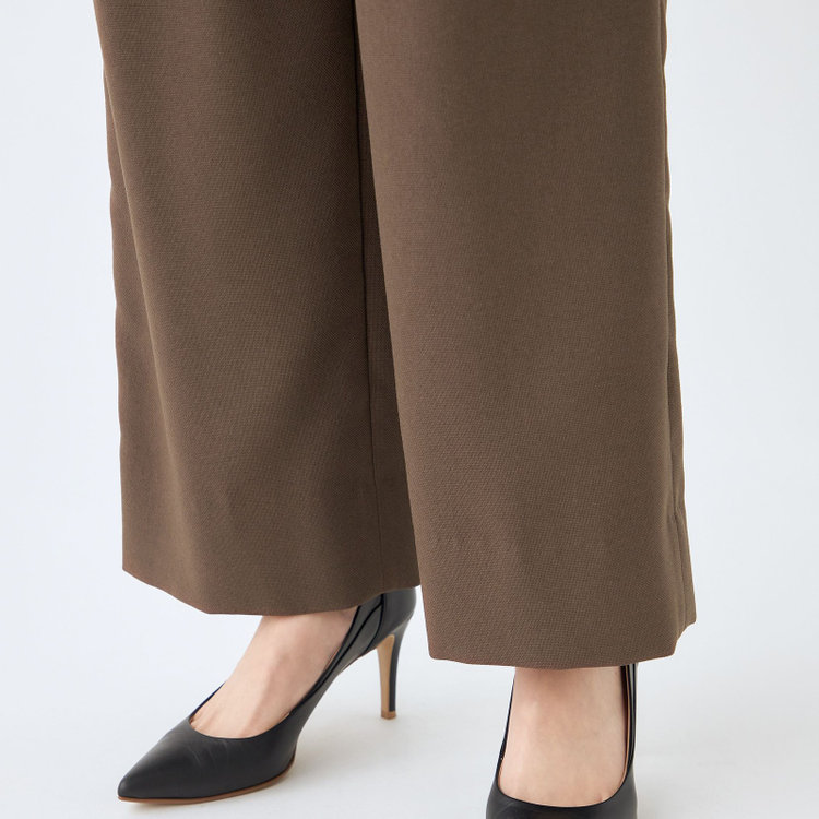 シルバーライン 【発送在庫あり】【SL】【秋冬】ワイドストレートパンツ/ブラウン/ウエストムーブメント/ウォッシャブル/※パンツ裾上げ済仕様 茶中間