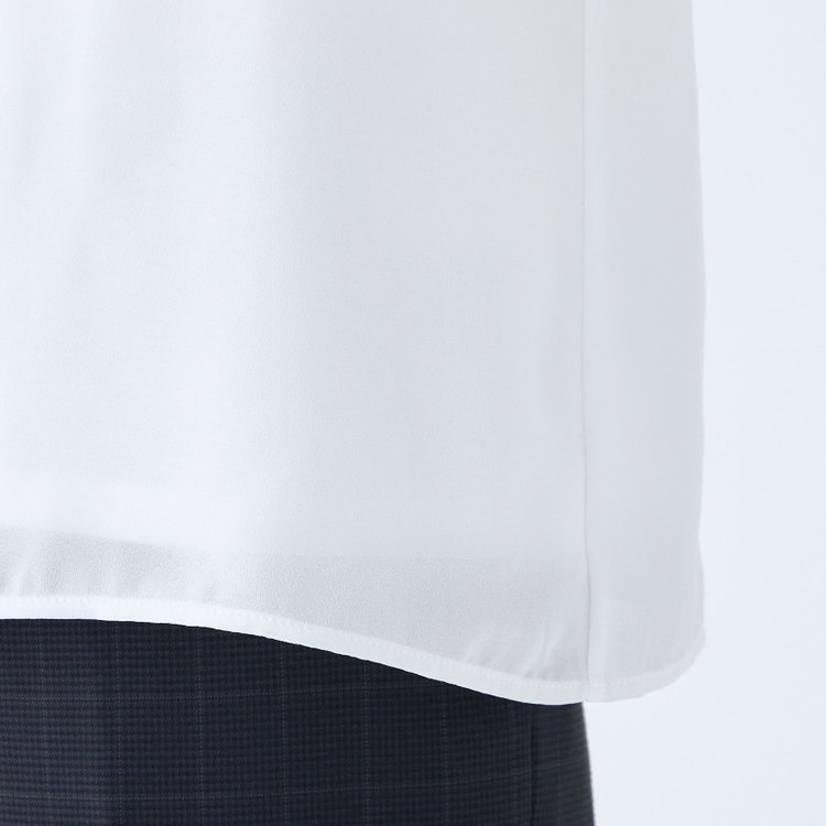 シルバーライン 【SILVER LINE/7分袖】フロントプリーツクルーネックプルオーバー/ホワイト 白