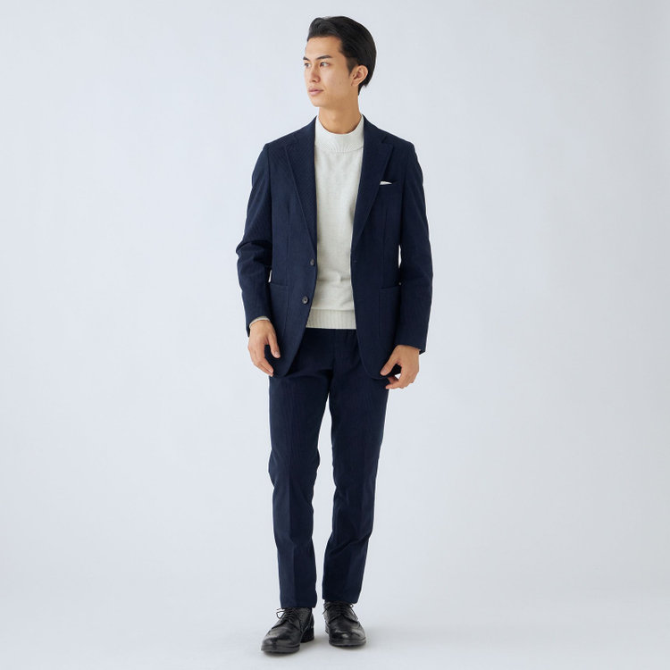 シルバーライン 【CLASSICO TAPERED】【秋冬】2釦ジャケット/ネイビー×コーデュロイ/パッチポケット/4S SUSTAINABILITY&ECOLOGY FABRIC 紺濃色
