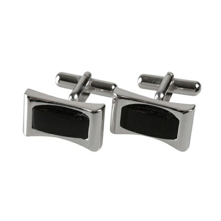 シルバーライン スクエアカフスボタン/シルバー＆ブラック 黒