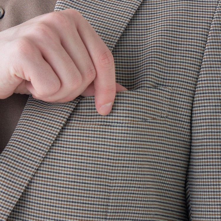 シルバーライン 【5DAYS CLOSET】【RBC】【春夏】2釦シングルジャケット/ブラウン×チェック/パッチポケット/4S SUSTAINABILITY&ECOLOGY FABRIC 茶中間