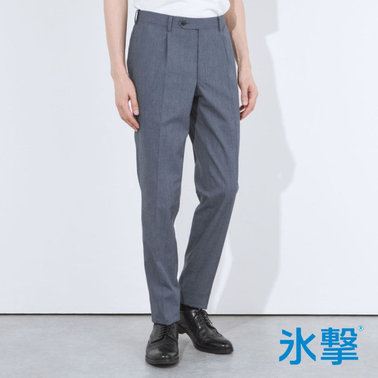 シルバーライン 【CLASSICO TAPERED】【春夏】1タックテーパードパンツ/ネイビー/ウエストムーブ仕様/ウォシャブル/「氷撃」冷感PRINT/※裾直し必要 グレー中間