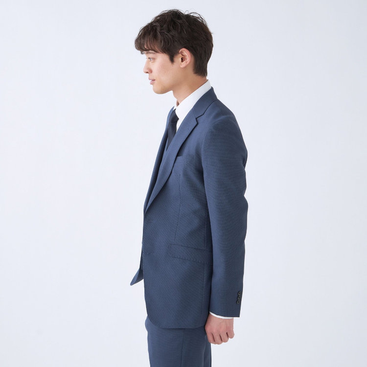 スーツセレクト 【発送在庫あり】【SLIM TAPERED_2】【春夏】2釦シングルスリーピーススーツ 0タック/ネイビーブルー×マイクロチェック/ウエストシャーリング/4S SUSTAINABILITY&ECOLOGY FABRIC/※パンツ裾上げ済仕様 ネイビー系(紺)