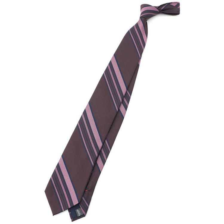 シルバーライン 【SILVER LINE】シルクブレンド パネルストライプ柄ネクタイ 8.0cm幅 /ブラウン×ピンク×ネイビー その他