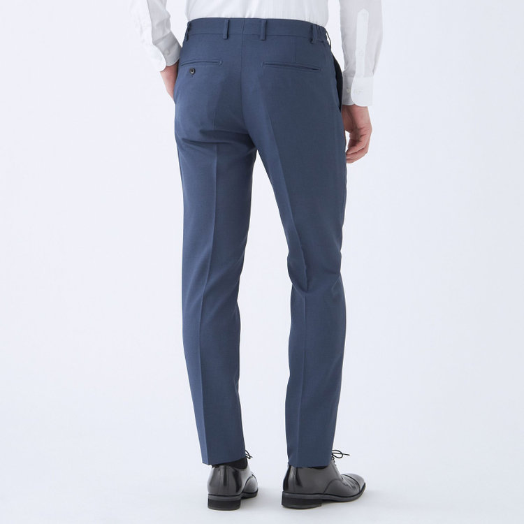 スーツセレクト 【発送在庫あり】【SLIM TAPERED_2】【春夏】2釦シングルスリーピーススーツ 0タック/ネイビーブルー×マイクロチェック/ウエストシャーリング/4S SUSTAINABILITY&ECOLOGY FABRIC/※パンツ裾上げ済仕様 ネイビー系(紺)