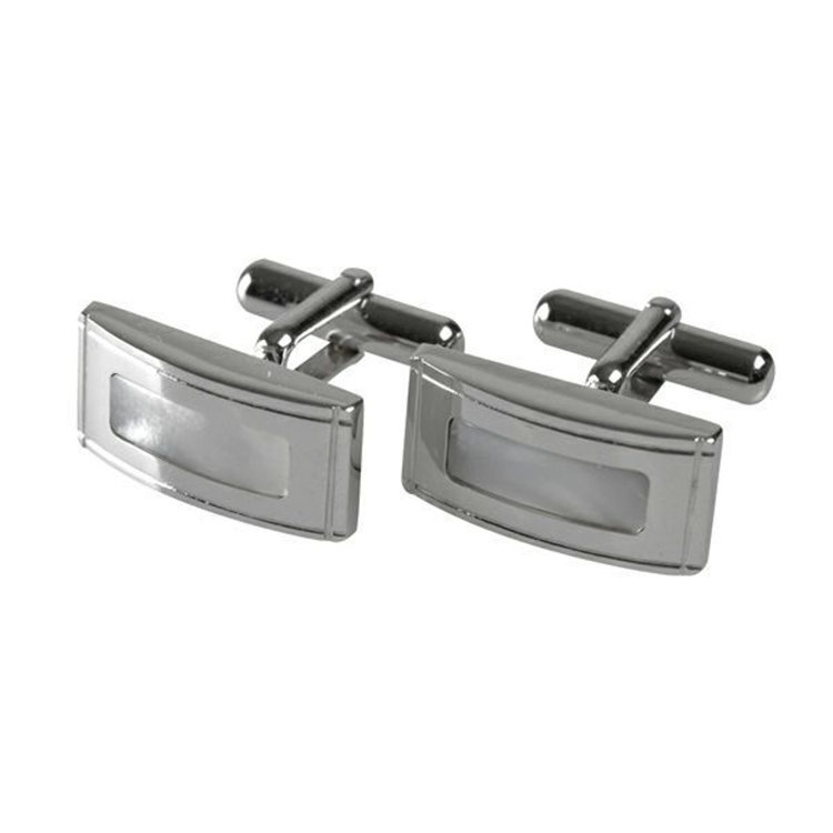 シルバーライン スクエアカフスボタン/シルバー+ホワイト 白