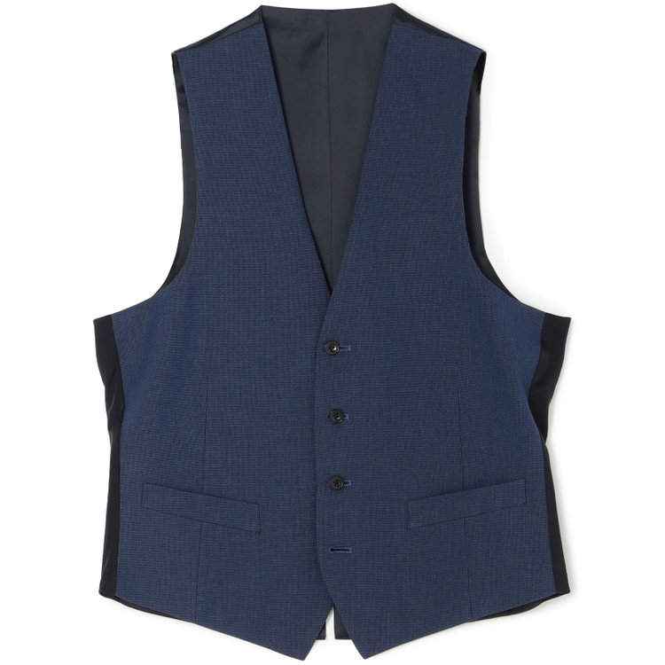 スーツセレクト 【発送在庫あり】【SLIM TAPERED_2】【春夏】2釦シングルスリーピーススーツ 0タック/ネイビーブルー×マイクロチェック/ウエストシャーリング/4S SUSTAINABILITY&ECOLOGY FABRIC/※パンツ裾上げ済仕様 ネイビー系(紺)