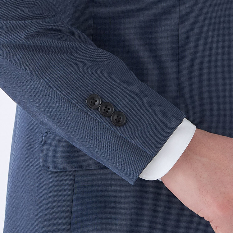 スーツセレクト 【発送在庫あり】【SLIM TAPERED_2】【春夏】2釦シングルスリーピーススーツ 0タック/ネイビーブルー×マイクロチェック/ウエストシャーリング/4S SUSTAINABILITY&ECOLOGY FABRIC/※パンツ裾上げ済仕様 ネイビー系(紺)