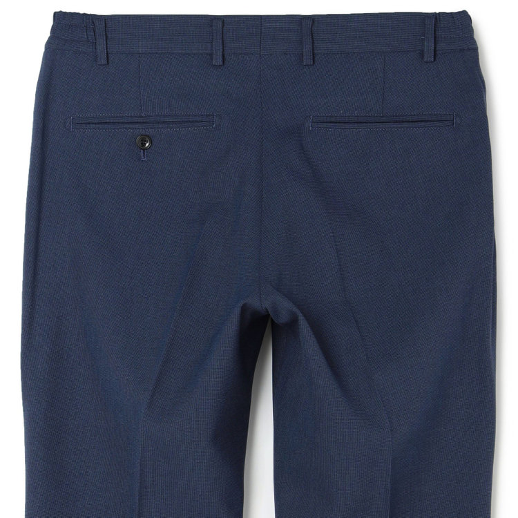 スーツセレクト 【発送在庫あり】【SLIM TAPERED_2】【春夏】2釦シングルスリーピーススーツ 0タック/ネイビーブルー×マイクロチェック/ウエストシャーリング/4S SUSTAINABILITY&ECOLOGY FABRIC/※パンツ裾上げ済仕様 ネイビー系(紺)