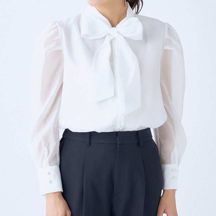 スーツセレクト 【Lady Like BLOUSE】【長袖】ボウタイブラウス/ホワイト 白