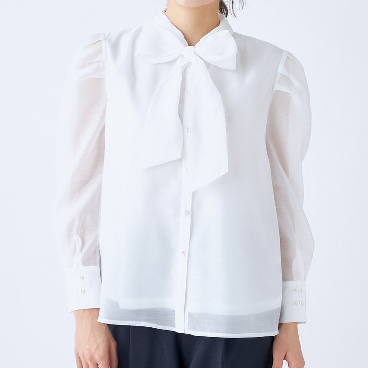 スーツセレクト 【Lady Like BLOUSE】【長袖】ボウタイブラウス/ホワイト 白