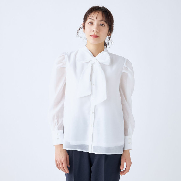 スーツセレクト 【Lady Like BLOUSE】【長袖】ボウタイブラウス/ホワイト 白