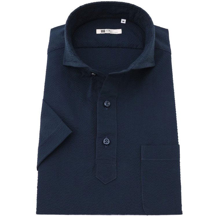 シルバーライン 【発送在庫あり】【RBC/五分袖】カッタウェイビズポロシャツ プルオーバータイプ/ネイビー×シアサッカー/4S コットンブレンド 青濃色