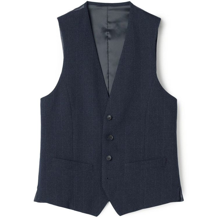 シルバーライン 【CLASSICO TAPERED】【秋冬】2釦シングルスリーピーススーツ 1タックテーパードパンツ/ネイビー×プレイド/ウエストムーブ/4S SUSTAINABILITY&ECOLOGY FABRIC/※パンツ裾上げ済仕様 紺濃色