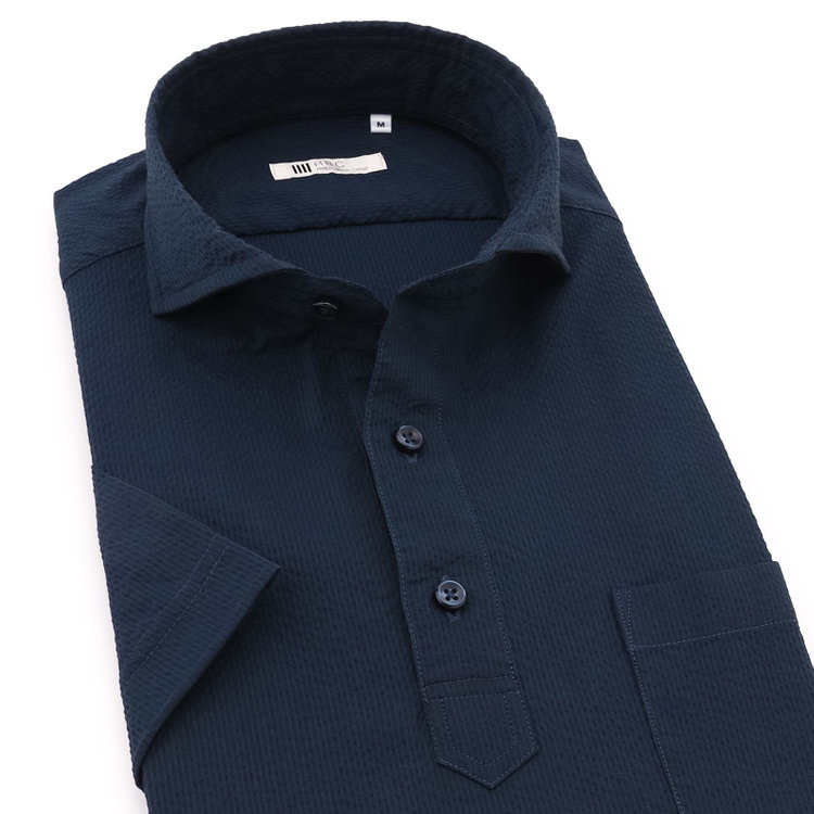 シルバーライン 【発送在庫あり】【RBC/五分袖】カッタウェイビズポロシャツ プルオーバータイプ/ネイビー×シアサッカー/4S コットンブレンド 青濃色