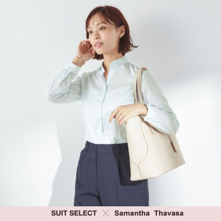 ソノタ 【SUIT SELECT×Samantha Thavasa】【長袖】リボン&フリル取り外しスキッパー/ミント×ドビーストライプ 緑淡色