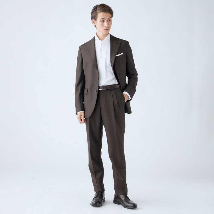 シルバーライン 【発送在庫あり】【CLASSICO TAPERED】【秋冬】3釦段返りシングルスーツ 2タック/ブラウン×ヘリンボーン/ウエストムーブ/MARZOTTO/※裾上げ必要 茶中間
