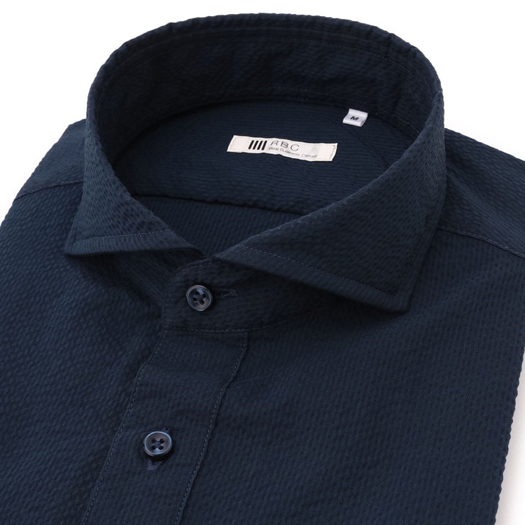 シルバーライン 【発送在庫あり】【RBC/五分袖】カッタウェイビズポロシャツ プルオーバータイプ/ネイビー×シアサッカー/4S コットンブレンド 青濃色