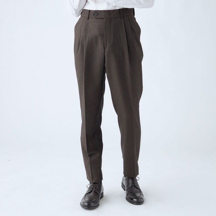 シルバーライン 【発送在庫あり】【CLASSICO TAPERED】【秋冬】3釦段返りシングルスーツ 2タック/ブラウン×ヘリンボーン/ウエストムーブ/MARZOTTO/※裾上げ必要 茶中間