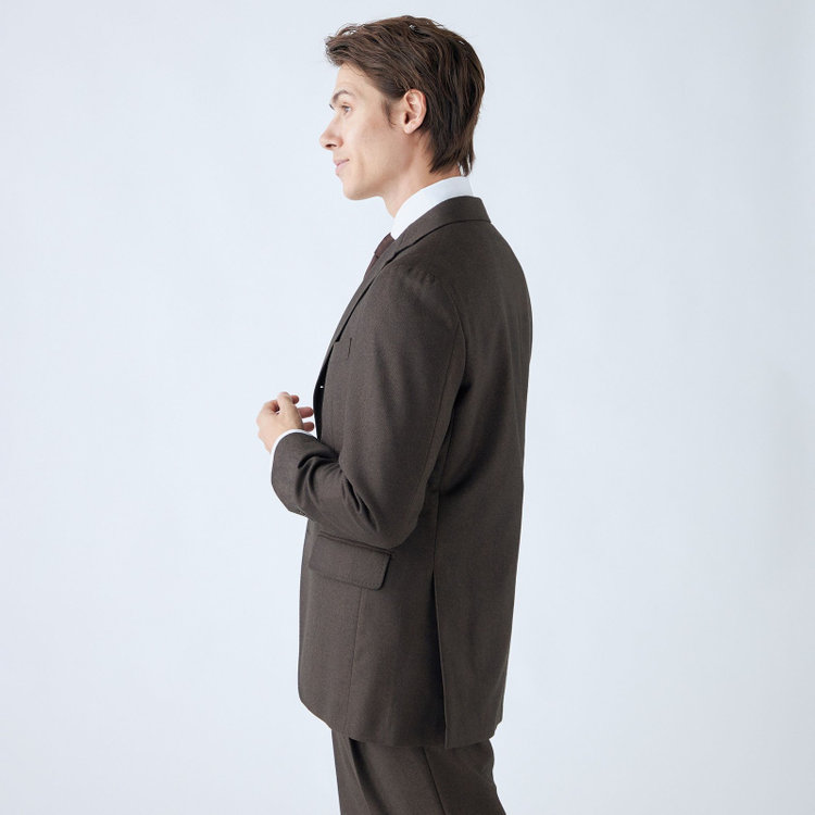 シルバーライン 【発送在庫あり】【CLASSICO TAPERED】【秋冬】3釦段返りシングルスーツ 2タック/ブラウン×ヘリンボーン/ウエストムーブ/MARZOTTO/※裾上げ必要 茶中間