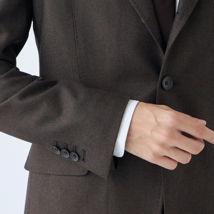 シルバーライン 【発送在庫あり】【CLASSICO TAPERED】【秋冬】3釦段返りシングルスーツ 2タック/ブラウン×ヘリンボーン/ウエストムーブ/MARZOTTO/※裾上げ必要 茶中間