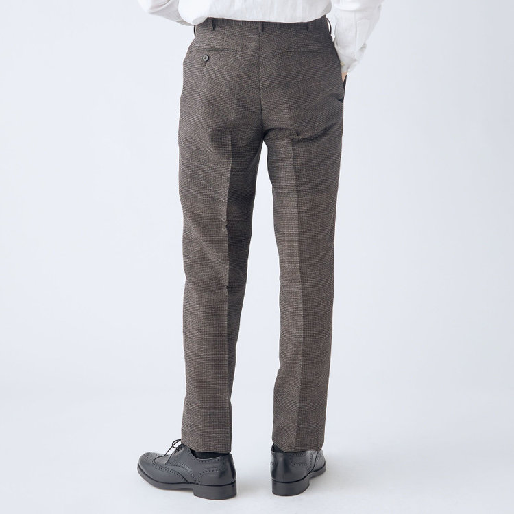 シルバーライン 【5DAYS CLOSET】【RBC】【春夏】1タックテーパードパンツ/ブラウン×チェック/ウエストムーブ仕様/4S SUSTAINABILITY&ECOLOGY FABRIC/※裾上げ必要 茶中間