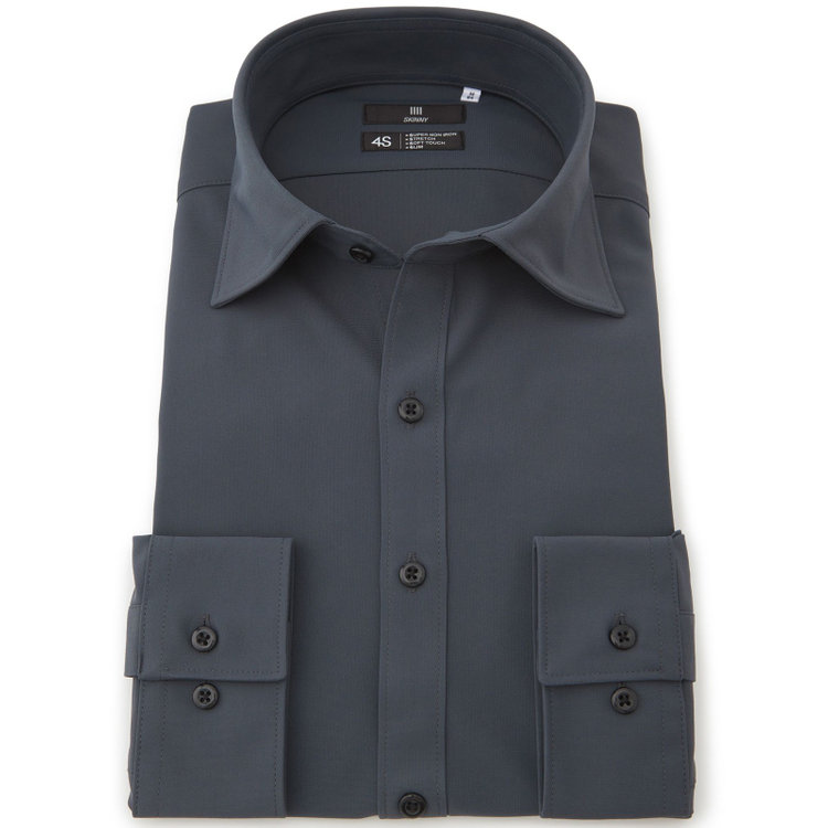 ブラックライン 【発送在庫あり】【SKINNY】ワイドカラーワイシャツ/グレー/「4S」スーパーノンアイロン・ストレッチ グレー濃色