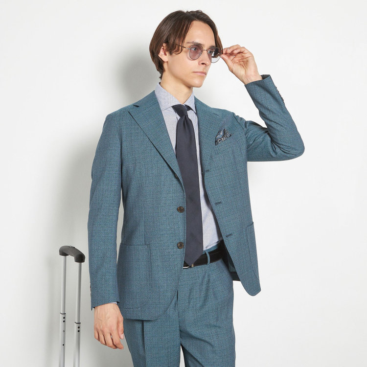 シルバーライン 【CLASSICO TAPERED】【春夏】3釦段返りシングルスーツ 2タック/ネイビーグリーン/パッチポケット/ウエストムーブ/MARZOTTO/※裾上げ必要 緑中間