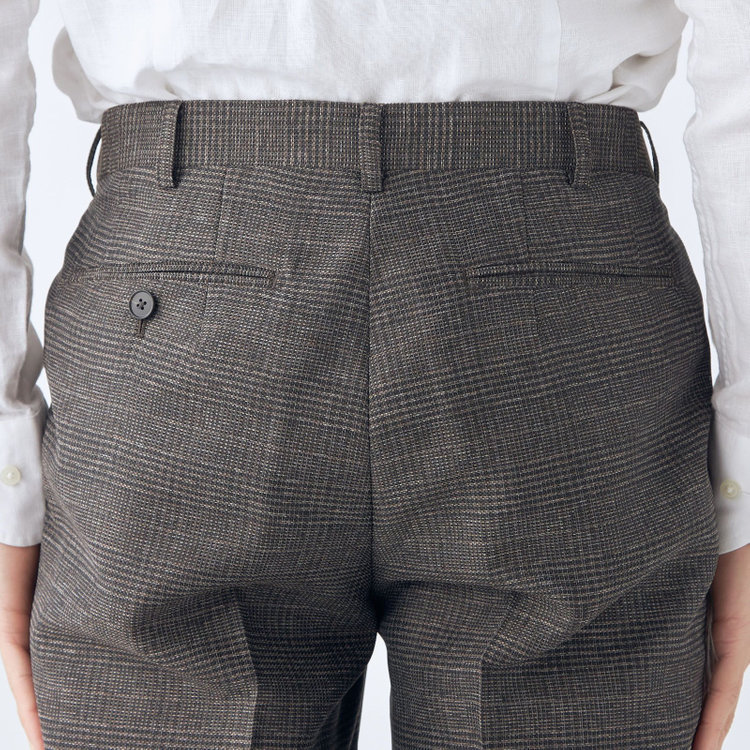 シルバーライン 【5DAYS CLOSET】【RBC】【春夏】1タックテーパードパンツ/ブラウン×チェック/ウエストムーブ仕様/4S SUSTAINABILITY&ECOLOGY FABRIC/※裾上げ必要 茶中間