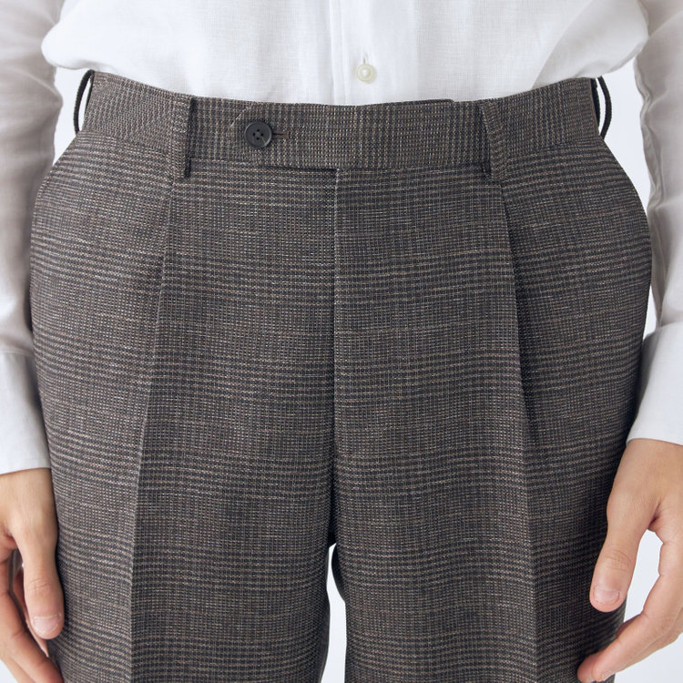 シルバーライン 【5DAYS CLOSET】【RBC】【春夏】1タックテーパードパンツ/ブラウン×チェック/ウエストムーブ仕様/4S SUSTAINABILITY&ECOLOGY FABRIC/※裾上げ必要 茶中間