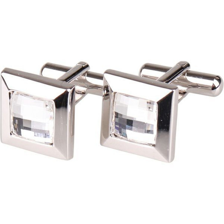 ブラックライン スクエアカフスボタン/シルバー＆クリア グレー淡色