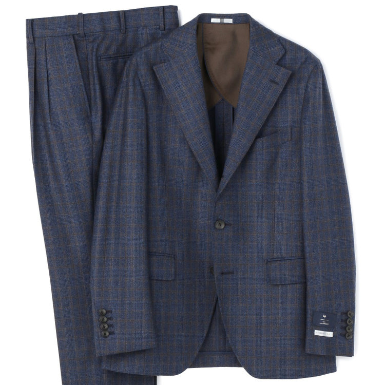 シルバーライン 【CLASSICO TAPERED】【秋冬】3釦段返りシングルスーツ 2タック/ネイビー×チェック/ウエストムーブ/MARZOTTO/※裾上げ必要 青中間