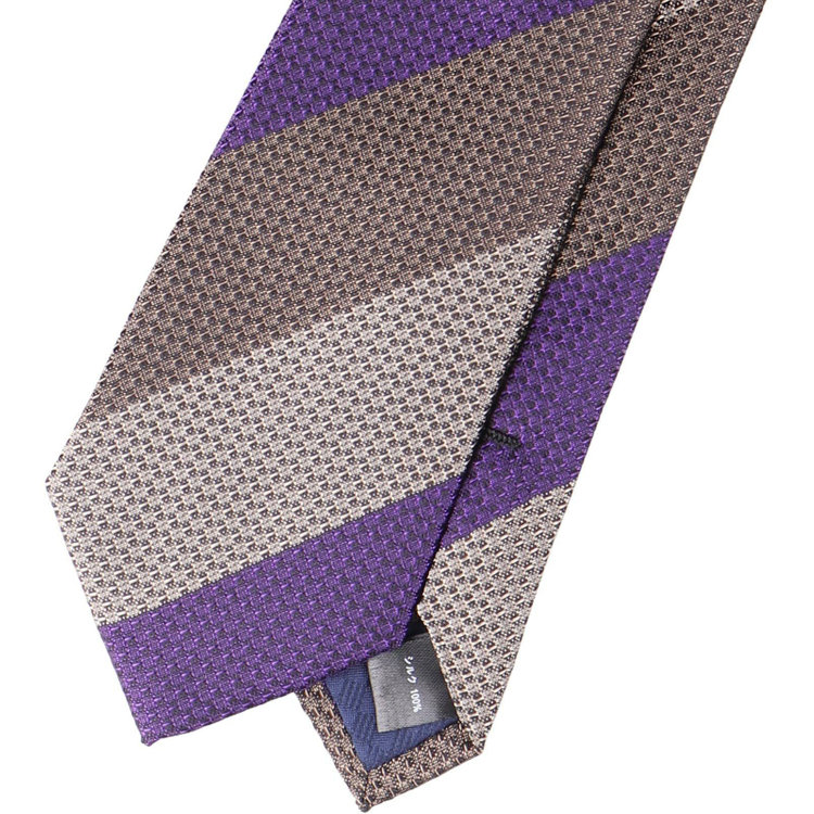 ブラックライン 【BL】シルクストライプネクタイ 7.5cm幅/パープル×ブラウン/ITALIAN FABRICS パープル系(紫)