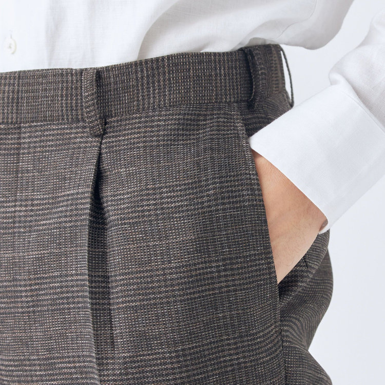 シルバーライン 【5DAYS CLOSET】【RBC】【春夏】1タックテーパードパンツ/ブラウン×チェック/ウエストムーブ仕様/4S SUSTAINABILITY&ECOLOGY FABRIC/※裾上げ必要 茶中間