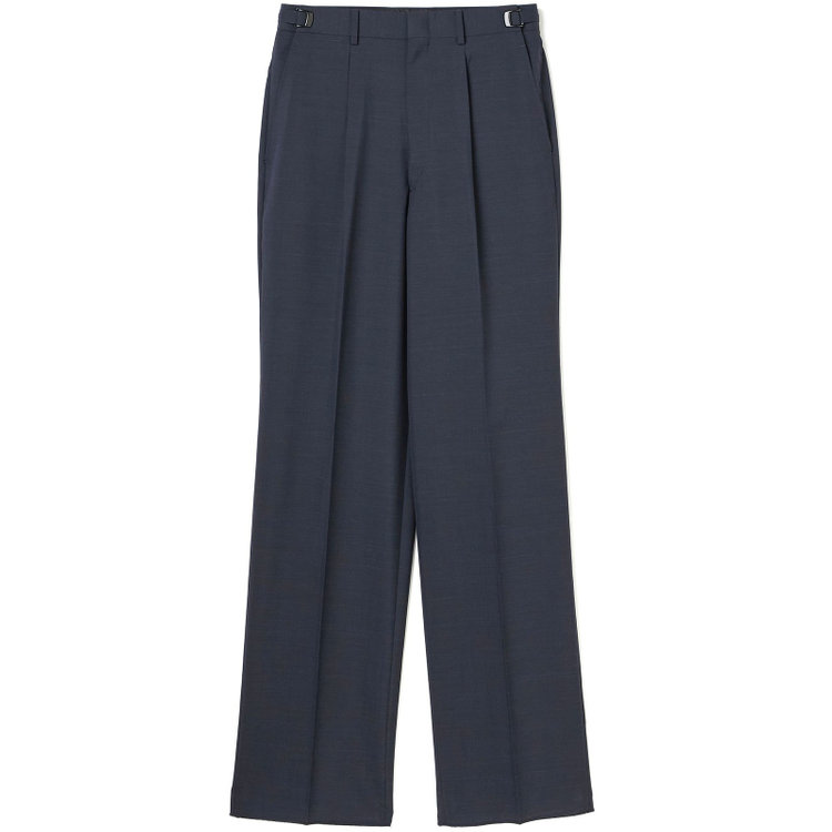 【BLACK LINE】1タックワイドシルエットパンツ/ネイビー×サイロフィル/NEW ZEALAND WOOL MIX Super100’s/※裾上げ必要