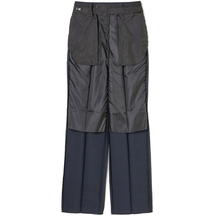 ソノタ 【BLACK LINE】【春夏】1タックワイドシルエットパンツ/ネイビー×サイロフィル/NEW ZEALAND WOOL MIX Super100’s/※裾上げ必要 紺中間