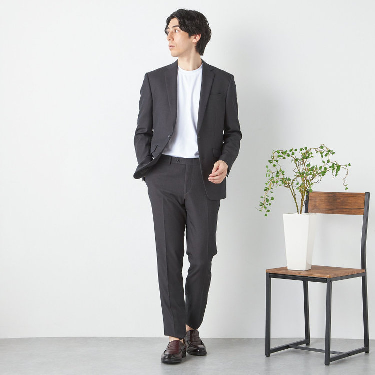 ブラックライン 【KSW】【年間】2釦シングルスーツ ノータックパンツ / チャコールグレー×ストライプ / パンツウォッシャブル ※裾上げ必要 グレー濃色