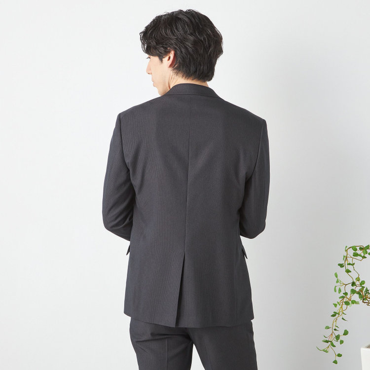 ブラックライン 【KSW】【年間】2釦シングルスーツ ノータックパンツ / チャコールグレー×ストライプ / パンツウォッシャブル ※裾上げ必要 グレー濃色