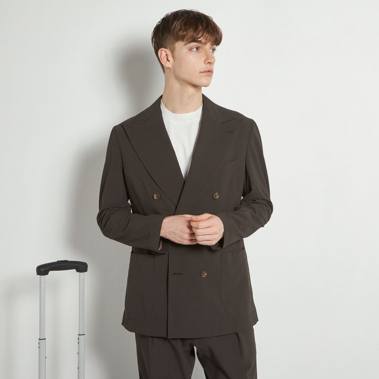 シルバーライン 【RBC】【春夏】6釦2掛けダブルジャケット/ブラウン×サッカー/パッチポケット/4S AIR 茶濃色