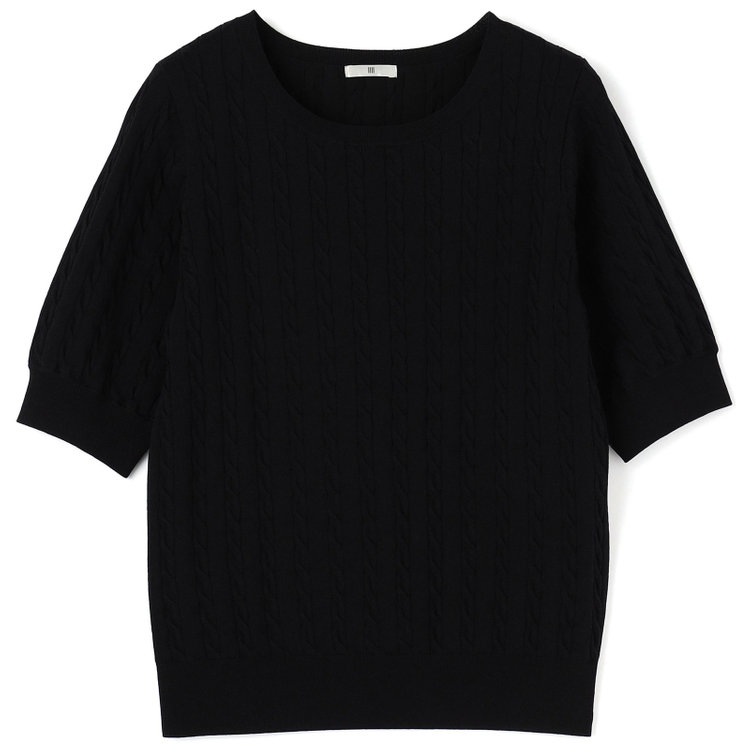 シルバーライン 【SILVER LINE/５分袖】ケーブル編みクルーネックニット/ブラック 黒