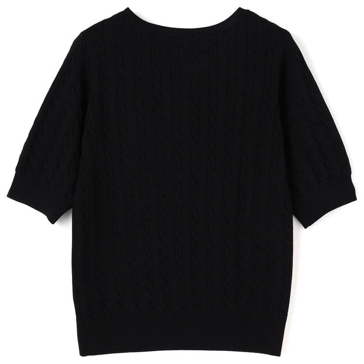 シルバーライン 【SILVER LINE/５分袖】ケーブル編みクルーネックニット/ブラック 黒