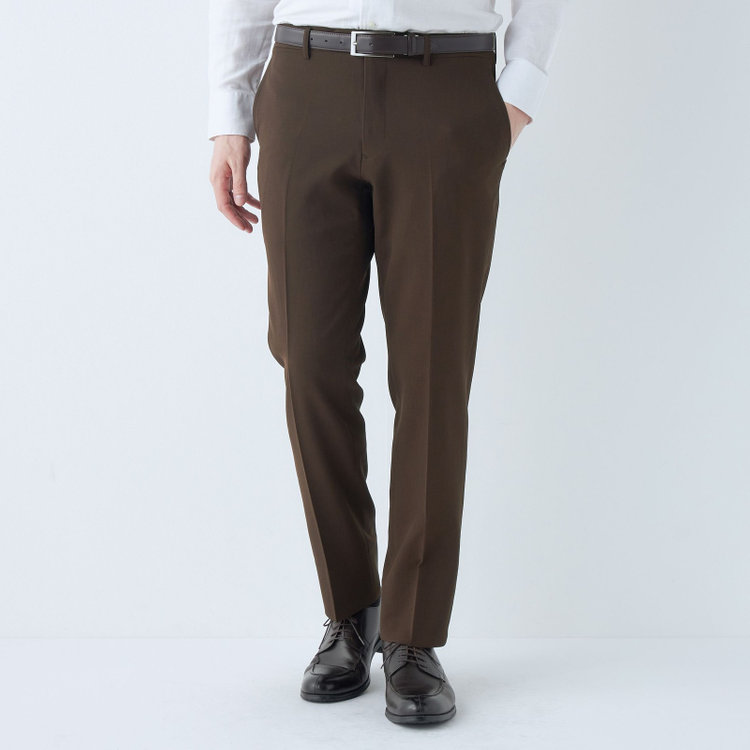 ブラックライン 【SLIM TAPERED】【春夏】0タックテーパードパンツ/ブラウン/ウォッシャブル/4S SUSTAINABILITY&ECOLOGY FABRIC/※裾上げ済み仕様 茶中間