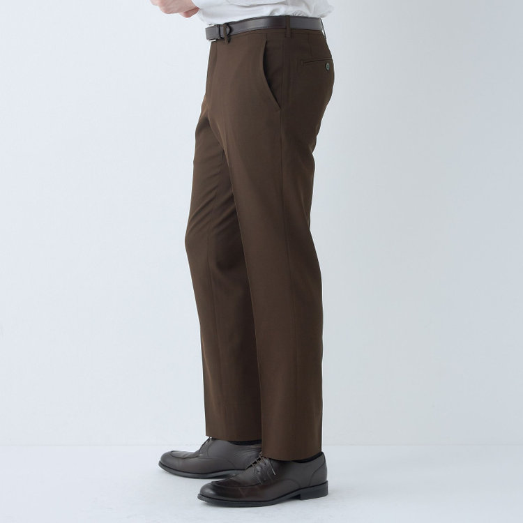 ブラックライン 【SLIM TAPERED】【春夏】0タックテーパードパンツ/ブラウン/ウォッシャブル/4S SUSTAINABILITY&ECOLOGY FABRIC/※裾上げ済み仕様 茶中間