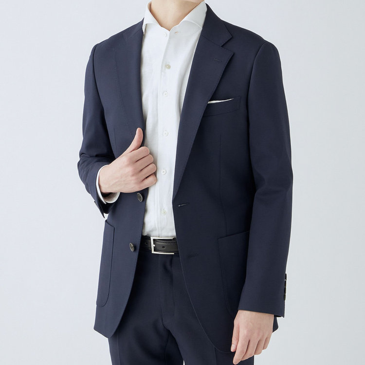 シルバーライン 【4S CROSS】【年間】セットアップジャケット/ネイビー×カルゼ/パッチポケット 紺中間