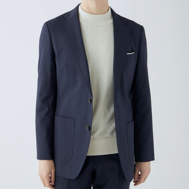 シルバーライン 【4S CROSS】【年間】セットアップジャケット/ネイビー×カルゼ/パッチポケット 紺中間