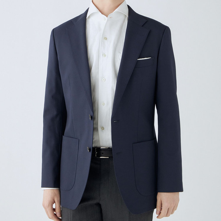 シルバーライン 【4S CROSS】【年間】セットアップジャケット/ネイビー×カルゼ/パッチポケット 紺中間