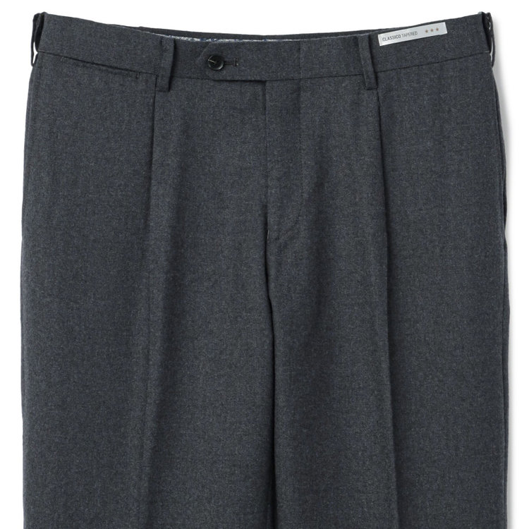 シルバーライン 【CLASSICO TAPERED】【秋冬】ウール 1タックテーパードパンツ/ダークグレー×ソリッド/ウエストムーブ/※裾上げ必要 グレー中間