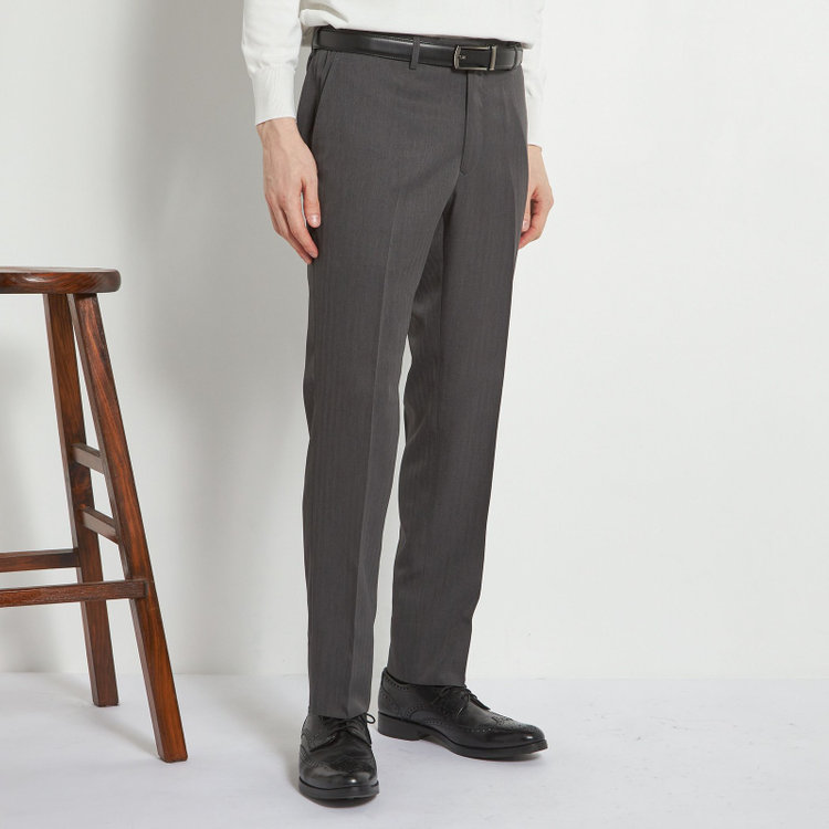 ブラックライン 【WEB限定】【発送在庫あり】【SLIM TAPERED】【年間】ウォッシャブル0タックテーパードパンツ/グレー×シャドーストライプ/ウエストシャーリング仕様/裾上げ済仕様 グレー中間