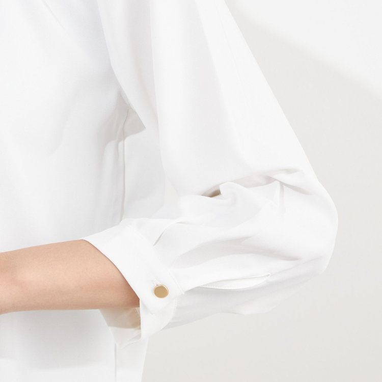 シルバーライン 【SILVER LINE/7分袖】フロントメタルボタンキーネック/ホワイト 白