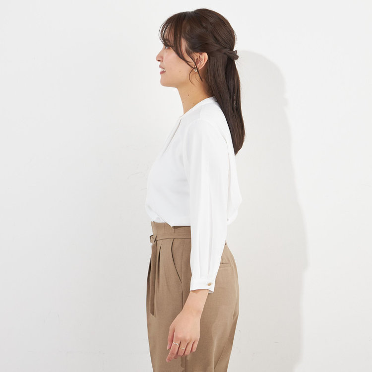 シルバーライン 【SILVER LINE/7分袖】フロントメタルボタンキーネック/ホワイト 白